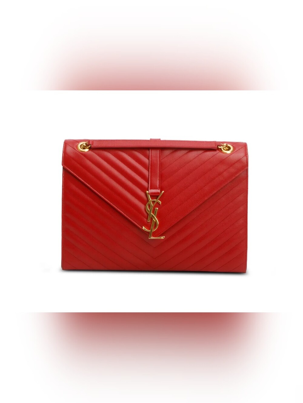 💃 2013 YSL Red Chevron Grain De Poudre Leather LRG Envelope Chain Bag 💃